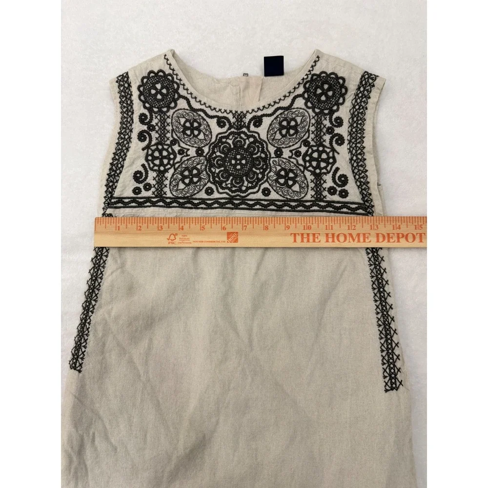 GapKids Girls M 8 Linen Blend Embroidered Shift Dress Oatmeal Black Boho Pockets